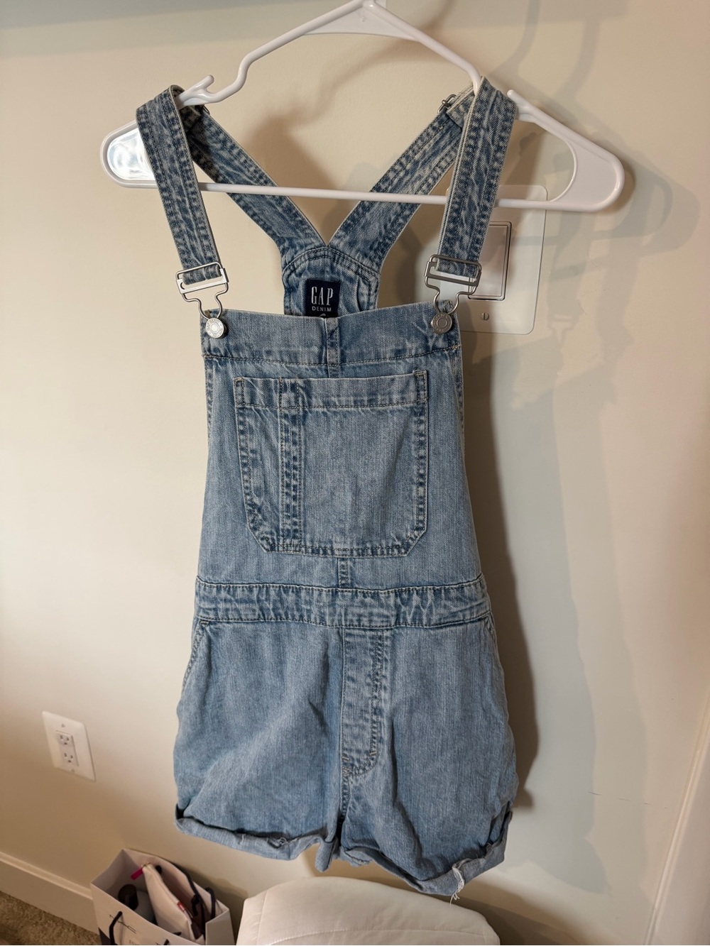 GAP Denim Short Overalls in Light Blue Wash